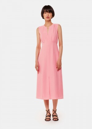 Whistles Abbie Linen Blend Midi Dress Pink | US-92741PQBR