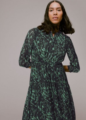 Whistles Abstract Brushstroke Dress Green / Multicolor | US-84270TQBS