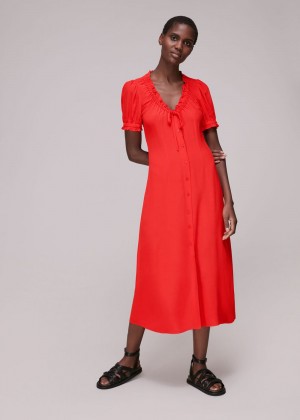 Whistles Ada Ruched Detail Midi Dress Red | US-94021JYNX