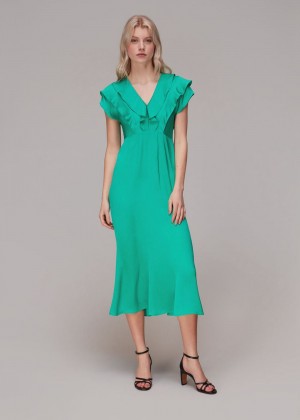 Whistles Adeline Frill Midi Dress Green | US-36527JQWF