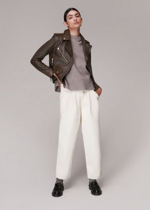 Whistles Agnes Pocket Leather Jacket Chocolate | US-03892SXDZ