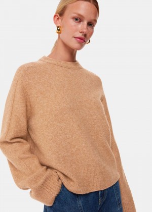 Whistles Alana Wool Mix Crew Neck Knitwear Brown | US-23805DUJX