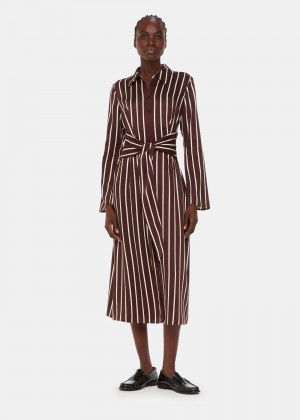 Whistles Alex Stripe Shirt Dress Burgundy / Multicolor | US-69703EXBZ