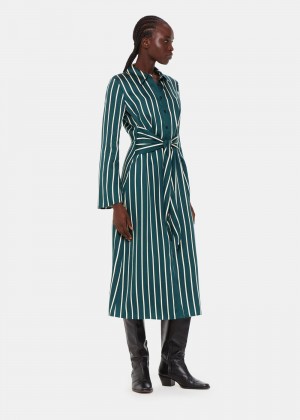 Whistles Alex Stripe Shirt Dress Green / Multicolor | US-41867DKVC