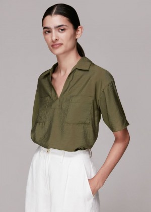 Whistles Alice Pocket Detail Top Khaki | US-68130BEOV