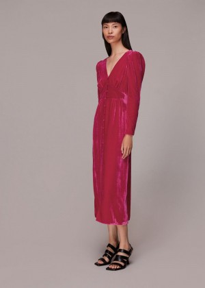 Whistles Ally Velvet Midi Dress Pink | US-48106UIYX