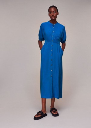 Whistles Amber Midi Dress Blue | US-63097WQND