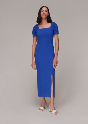 Whistles Amber Textured Midi Dress Blue | US-87435LZTH