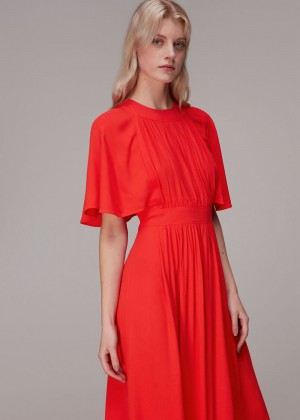 Whistles Amelia Cape Sleeve Dress Red | US-15248FVMC