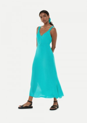 Whistles Andie Button Dress Turquoise | US-58679UALX