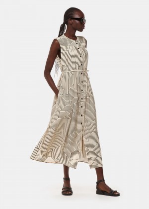 Whistles Angled Stripe Ilana Dress White / Multicolor | US-37851ANFT