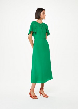 Whistles Annabelle Cape Sleeve Dress Green | US-71036YKJX