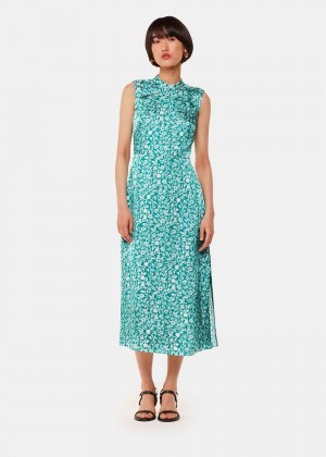 Whistles Aria Batik Floral Satin Dress Green / Multicolor | US-89206KLZG