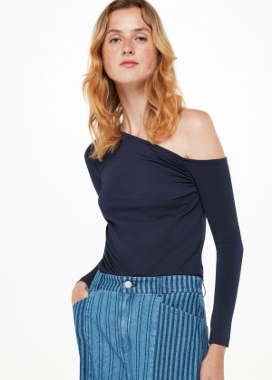 Whistles Asymmetric Jersey Crepe Top Navy | US-63490KYVU