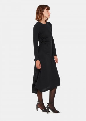 Whistles Asymmetric Jersey Midi Dress Black | US-65782CSVH