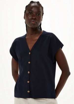 Whistles Aubrie Button Through Top Navy | US-87029ODQI