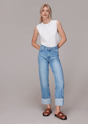 Whistles Authentic Alba Turn Up Jeans Blue | US-90872VIXN