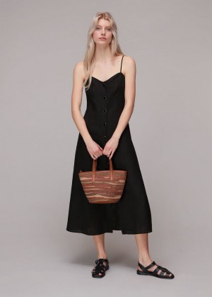 Whistles Ava Button Linen Mix Dress Black | US-15893LRCH