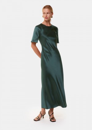 Whistles Avery Satin Twist Dress Dark Green | US-84612ZULN