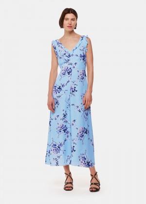 Whistles Bamboo Blossom Ruffle Dress Blue / Multicolor | US-69548SCIF