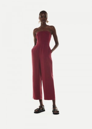 Whistles Bandeau Jumpsuit Burgundy | US-74136EPGK