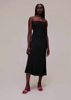 Whistles Bandeau Strapless Midi Dress Black | US-90613ZSHG