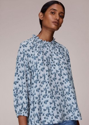 Whistles Beatrix Swallows Print Blouse Blue | US-10526TLPA