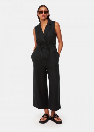 Whistles Bella Linen Wrap Jumpsuit Black | US-38204GKHU