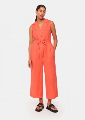 Whistles Bella Linen Wrap Jumpsuit Coral | US-23497QGMJ