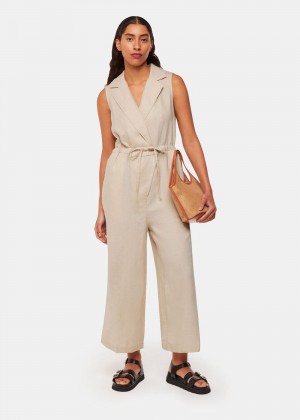 Whistles Bella Linen Wrap Jumpsuit Neutral | US-83705IQGA