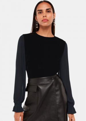 Whistles Bella Velvet Top Black | US-05896FGBQ