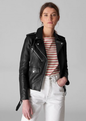 Whistles Belted Agnes Biker Jacket Black | US-19068GCDT