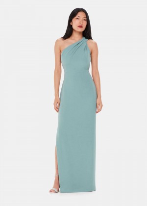 Whistles Bethan One Shoulder Maxi Dress Olive Green | US-69847YTNX