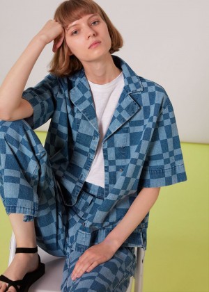 Whistles Billie Checkerboard Shirts Blue / Multicolor | US-72681EXIU