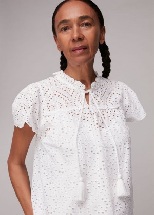 Whistles Bonnie Broderie Blouse White | US-94832OFEJ