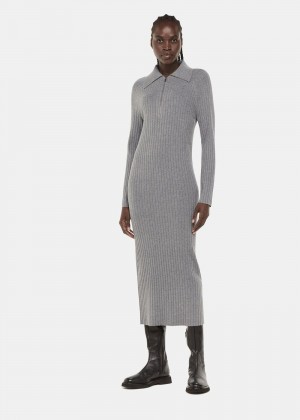 Whistles Bonnie Zip Ribbed Knit Dress Dark Grey | US-75324YWCJ