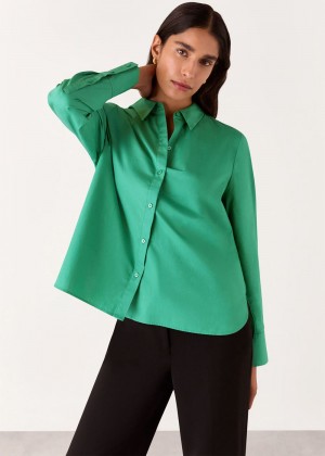 Whistles Boxy Cotton Shirts Green | US-06257JGZK