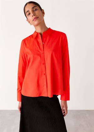 Whistles Boxy Cotton Shirts Red | US-57139OWDN