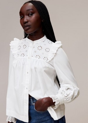 Whistles Broderie Frill Sleeve Top White | US-86907DCTW