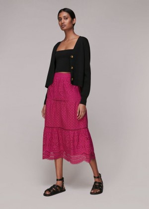 Whistles Broderie Midi Skirts Pink | US-52839YBOC