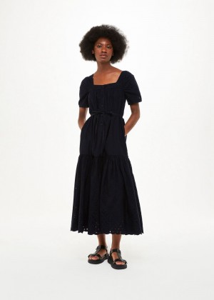 Whistles Broderie Poplin Trapeze Dress Black | US-98536YUJZ