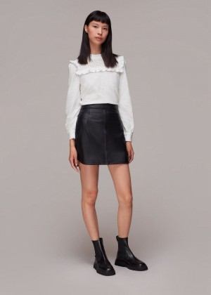 Whistles Broderie Yoke Frill Detail Top White | US-63902ECXK