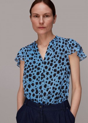 Whistles Brushed Dalmatian Blouse Blue / Multicolor | US-37184EYXD