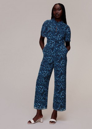 Whistles Brushed Leopard Print Jumpsuit Blue / Multicolor | US-63547DMTY