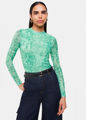 Whistles Brushwork Print Mesh Jersey Top Green / Multicolor | US-61843YKAZ