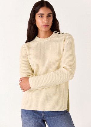 Whistles Button Detail Longline Sweater White | US-68219PAUX