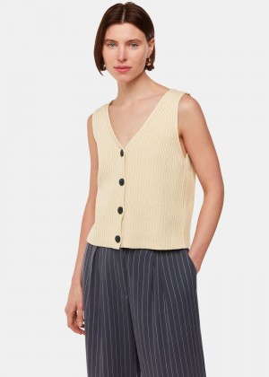 Whistles Button Front V Neck Knitwear Butter | US-26745SWGM