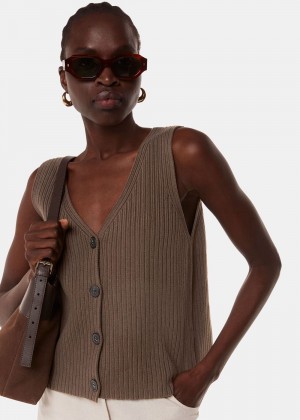 Whistles Button Front V Neck Knitwear Chocolate | US-74325HRXY