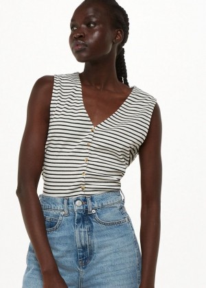 Whistles Button Up Stripe Rib Tank Top White / Multicolor | US-95018JUVB