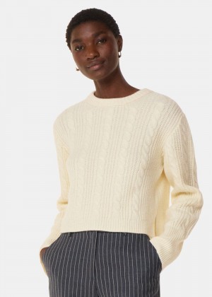 Whistles Cable Detail Crew Neck Knitwear White | US-13458UYBL